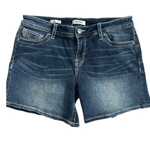 VIGOSS Womens Blue Denim Shorts Embroidered Pocket Stars Distressed Size 14